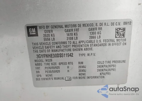 2013 Cadillac Srx Performance Collection из США, поврежденный, VIN 3GYFNHE30DS511942